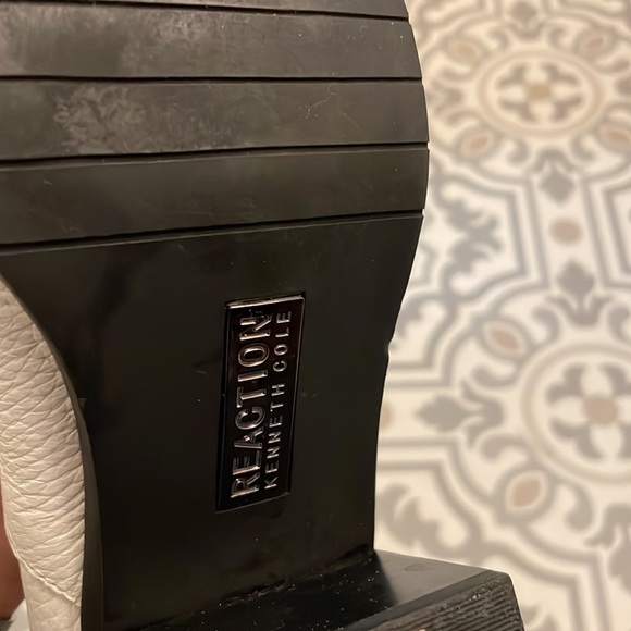 White Leather Cowboy Boot Zipper Kenneth Cole Size 10 - Picture 5 of 7